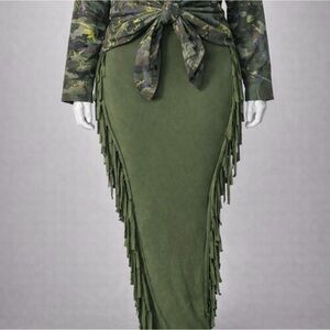 Army Green Fringe Skirt